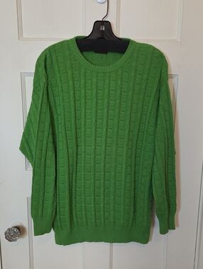 Vintage Bogner Green Cable-Knit Crew Sweater In 100% Cotton Size Medium